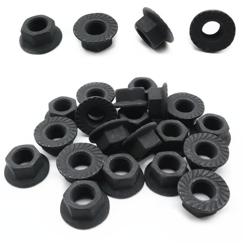QYIMLI 20Pcs M10 x 1.25mm Flange Nut, Carbon Steel Thread Hardware Nuts Serrated Flange Lock Nuts Metric Hex Flange Nuts Bright Finish (Black) - Image 1